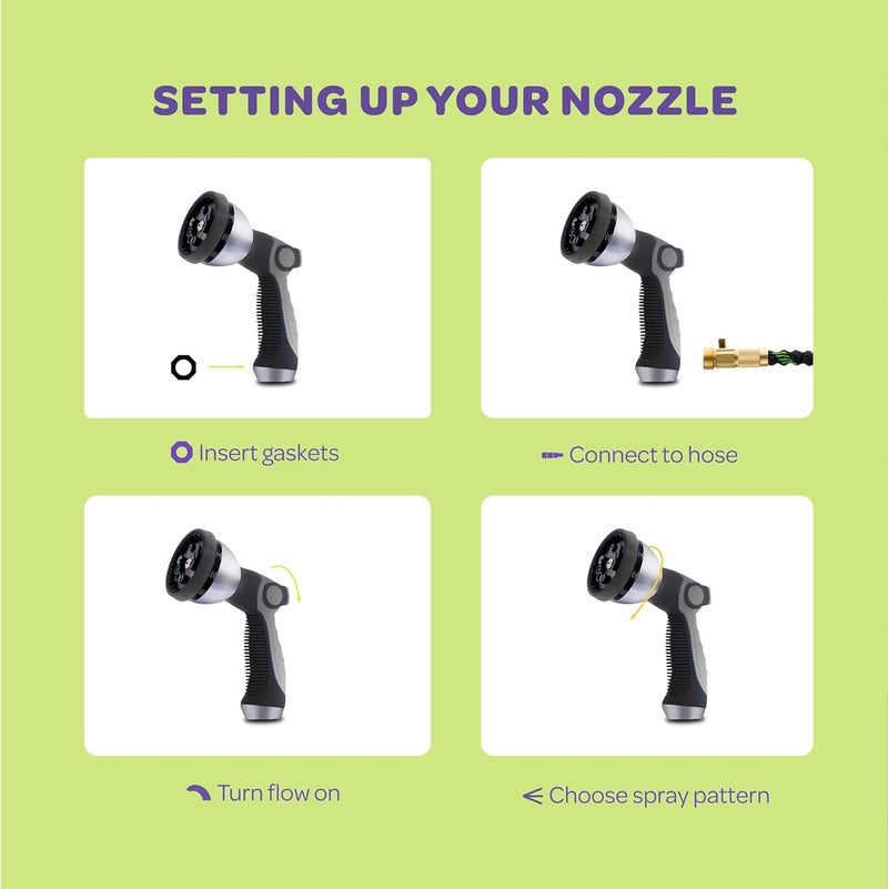 SEWANTA Hose Nozzle [Silver] Heavy Duty Hose Sprayer With 10 Adjustable Watering Patterns. Thumb Control Design, Comfortable Ergonomic Grip, Garden Hose Nozzle for Watering Plants & Lawns/Fun showers/Cleaning - Image 5